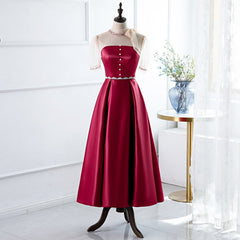 Red A-Line Round-Neck Evening Dress with Beading