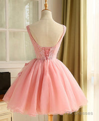 Cute A Line Pink Tulle Pearl Short Prom Dress, Homecoming Dress