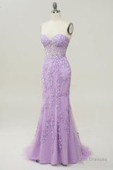 Purple Sweetheart Neck Mermaid Prom Dress With Appliques