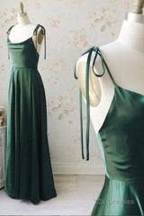 Simple Satin Long Prom Dresses, A-Line Spaghetti Straps Evening Dresses