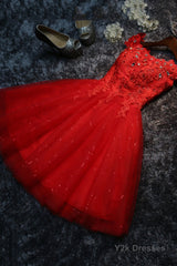 Cute Lace Short A-Line Prom Dresses, Off the Shoulder Party Dresses