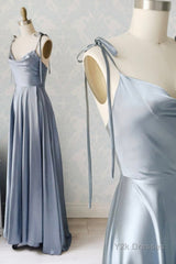 Simple Satin Long Prom Dresses, A-Line Spaghetti Straps Party Dresses