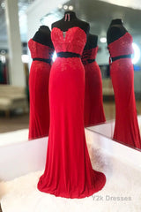 Elegant Two Piece Sweetheart Beaded Red Prom Dress with Lace-up Back