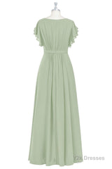 Elegant Sage Green Ruffled A-Line Long Bridesmaid Dress