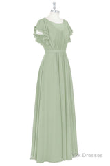 Elegant Sage Green Ruffled A-Line Long Bridesmaid Dress