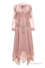 Dusty Pink Two-Piece V-Neck Appliques Mother of the Bride Dress