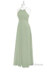 Sage Green Chiffon Halter Backless Long Bridesmaid Dress