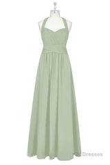 Sage Green Halter Backless A-Line Bridesmaid Dress