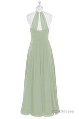 Sage Green Chiffon Halter Backless Long Bridesmaid Dress