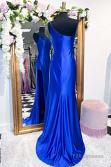 One-Shoulder Royal Blue Mermaid Long Dress with Slit