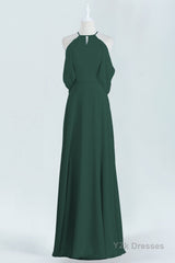 Hunter Green Chiffon A-line Long Bridesmaid Dress with Cold Sleeves