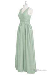 Sage Green V-Neck Backless A-Line Bridesmaid Dress