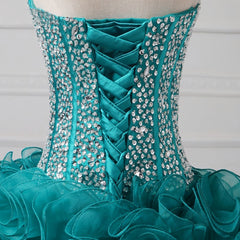 Ruffles Strapless Sweetheart Backless Rhinestone Organza Teal Homecoming Dresses