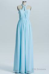 Blue Chiffon A-line Long Convertible Bridesmaid Dress