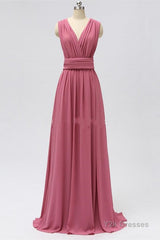 Dusty Rose Chiffon Wrap A-Line Long Bridesmaid Dress