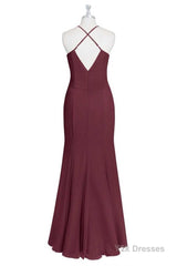 Burgundy Chiffon Cross-Back Mermaid Long Bridesmaid Dress