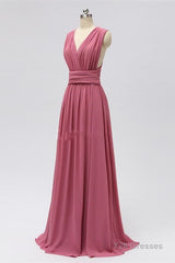 Dusty Rose Chiffon Wrap A-Line Long Bridesmaid Dress