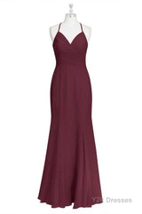 Burgundy Chiffon Cross-Back Mermaid Long Bridesmaid Dress