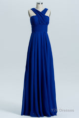 Royal Blue A-line Chiffon Long Convertible Bridesmaid Dress