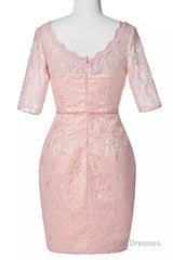 Two-Piece Blush Pink Lace Bodycon Short Mother of the Bride Dress