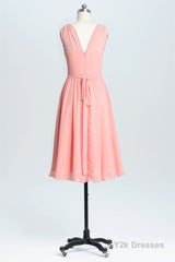 Simple Coral A-line Short Chiffon Dress