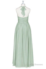 Sage Green Chiffon Halter Backless A-Line Bridesmaid Dress