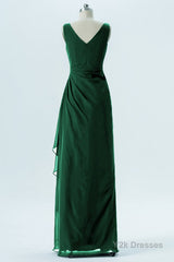 Hunter Green Chiffon Pleated Long Bridesmaid Dress