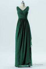 Hunter Green Chiffon Pleated Long Bridesmaid Dress