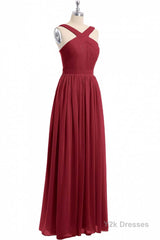 Red Chiffon Cross-Front A-Line Long Bridesmaid Dress