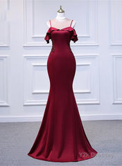 Wine Red Mermaid Sweetheart Straps Long Formal Dress, Wine Red Prom Dress