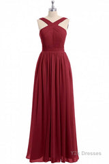 Red Chiffon Cross-Front A-Line Long Bridesmaid Dress