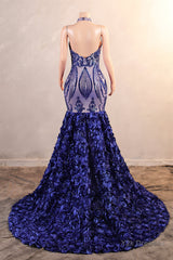 Halter Mermaid Sweep Train Backless Sleeveless Beading Evening Dress