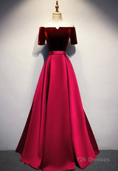 Elegant Velvet Satin Long Prom Dresses, A-Line Evening Dresses