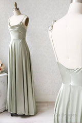 Simple Satin Long Prom Dresses, A-Line Evening Party Dresses