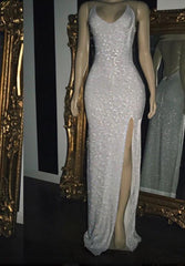 2025 White Halter Sequins Prom Dresses