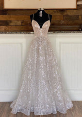 A-line Princess Sweetheart Sweep Train Metallic Yarn Prom Dress