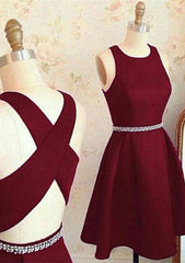 A-line Bateau Sleeveless Short/Mini Homecoming Dress With Beading Bandage