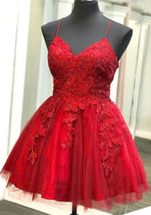 A-line V Neck Sleeveless Lace Tulle Short Mini Homecoming Dress, Beading