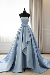 A-Line Strapless Sleek Satin Elegant Party Prom Formal Evening Dress