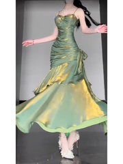 Retro Mermaid Green Prom Dress With Flower