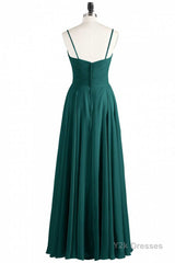 Hunter Green Chiffon V-Neck Spaghetti Straps A-Line Long Dress