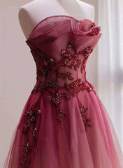 Beautiful Tulle Gradient with Beaded Long Party Dress, A-line Gradient Prom Dress