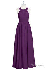 Magenta Chiffon Halter Cutout Back Long Bridesmaid Dress