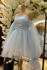 White Cold Shoulder Straps Puff Long Sleeves Homecoming Dress