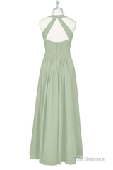 Sage Green Halter Backless A-Line Bridesmaid Dress