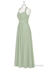 Sage Green Halter Backless A-Line Bridesmaid Dress