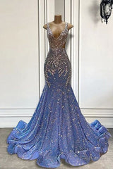 Sparkle Beaded Sequin Mermaid SIiver Beaded Prom Dresses