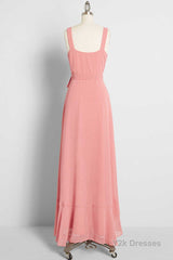 Peach Straps Ruffled High-Low Bridesmaid Dress