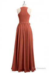 Rust Orange Wrap A-Line Long Dress