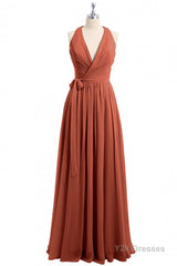 Rust Orange Wrap A-Line Long Dress